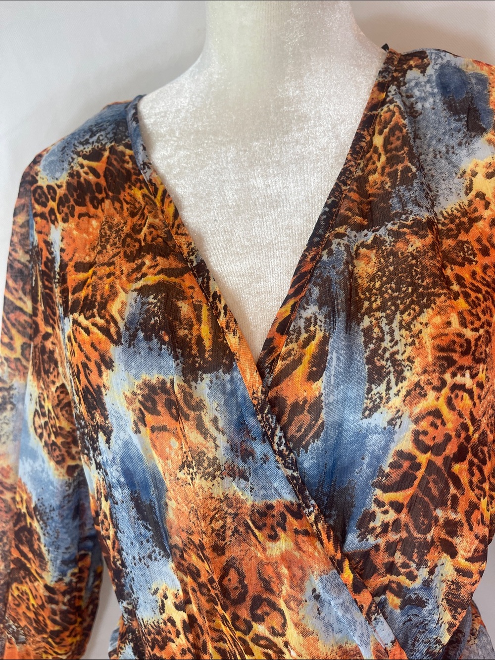 Wrap Maxi Dress in Orange and Blue Animal Print - Picture 4 of 14